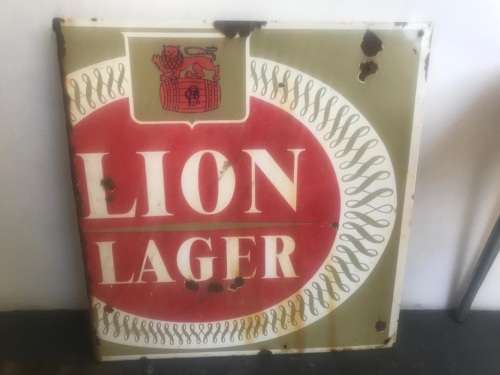 Large Enamel Lion Lager Sign