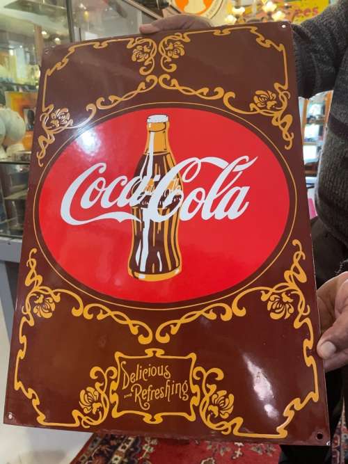 Beautiful Enamel Coke Sign ( 51x 36 cm ) Germany 1980`s