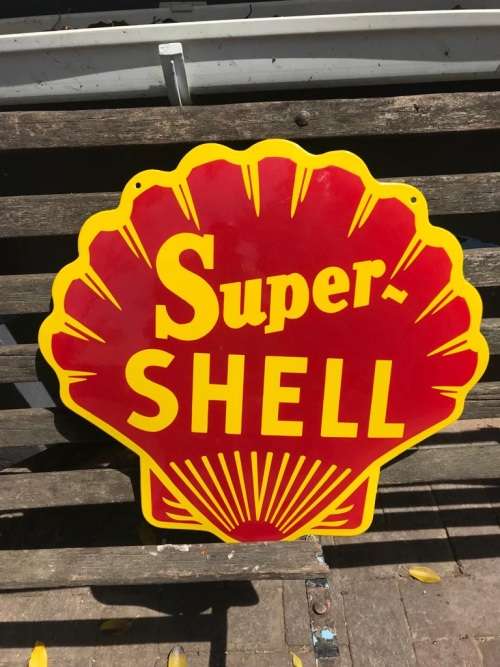 BEAUTIFUL SUPER SHELL ENAMEL SIGN : 50 X 50 CM
