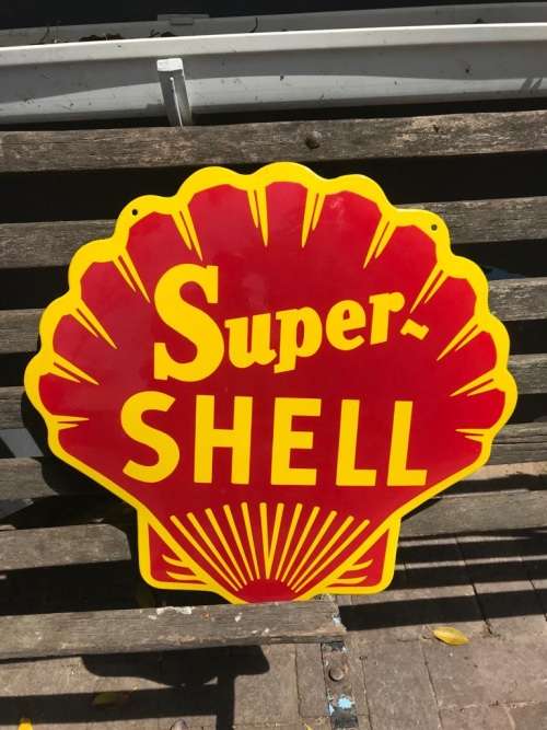 BEAUTIFUL SUPER SHELL ENAMEL SIGN : 50 X 50 CM