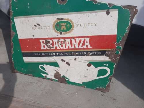 Original Enamel Braganza Tea sign ( 73 x 57 cm )