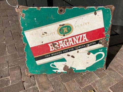 Original Enamel Braganza Tea sign ( 73 x 57 cm )