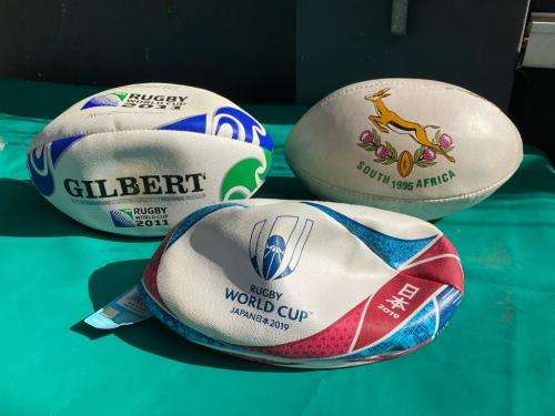 Rugby Balls : Collection of 3 Worldcup Rugby Balls ( 1995, 2011, 2019) Bid per ball to take 1, 2 or