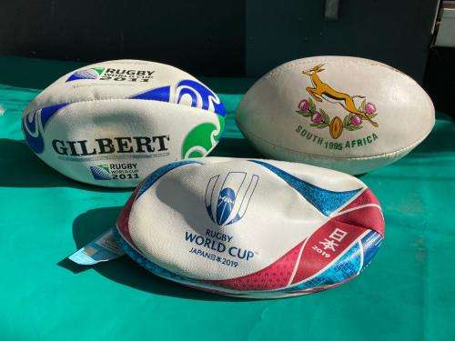 Rugby Balls : Collection of 3 Worldcup Rugby Balls ( 1995, 2011, 2019) Bid per ball to take 1, 2 or