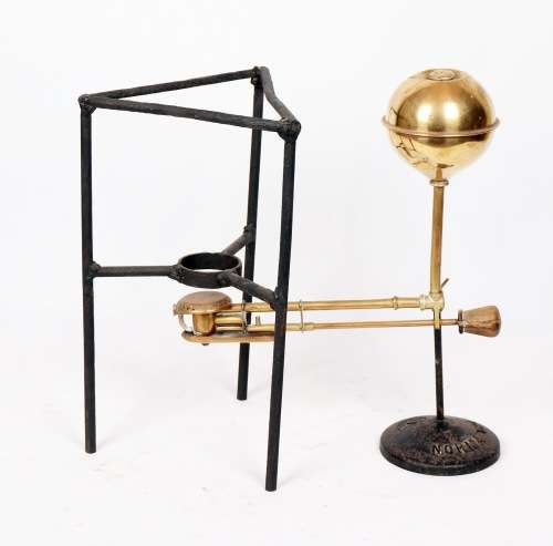 Rare Brass Gustav Barthel Bunsenburner with Tripod ( 38 x 30 cm )