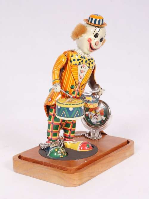 Japanese TK Toys for Fossil wind up Tin Toy : Bozo the Drumming Clown and  ( 23 x 17 x 17 cm )