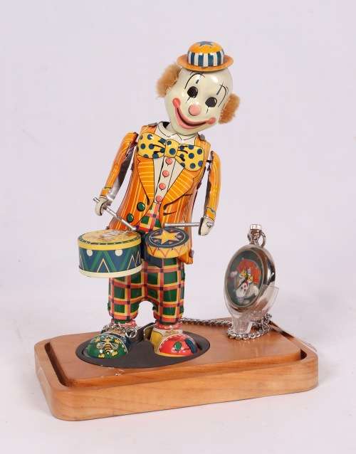 Japanese TK Toys for Fossil wind up Tin Toy : Bozo the Drumming Clown and  ( 23 x 17 x 17 cm )