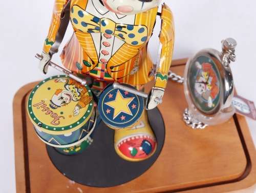 Japanese TK Toys for Fossil wind up Tin Toy : Bozo the Drumming Clown and  ( 23 x 17 x 17 cm )