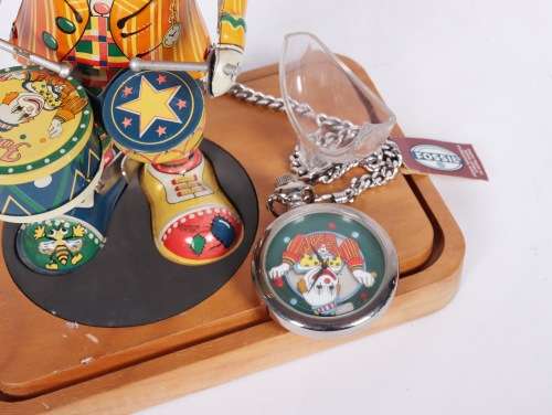 Japanese TK Toys for Fossil wind up Tin Toy : Bozo the Drumming Clown and  ( 23 x 17 x 17 cm )
