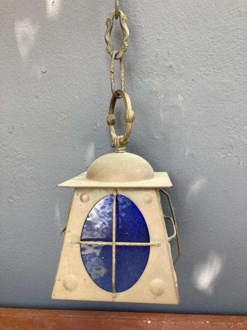 Beautiful Brass and Blue Glass Lamp