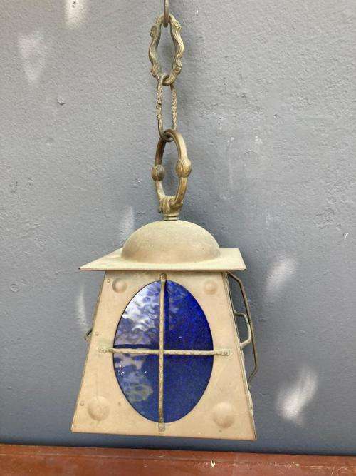 Beautiful Brass and Blue Glass Lamp