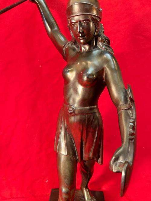 Rare Art Deco pair of Spelter Female Warriors circa 1930`s