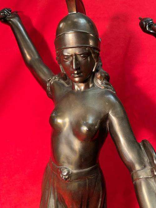 Rare Art Deco pair of Spelter Female Warriors circa 1930`s