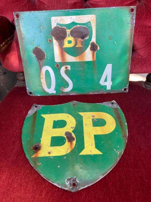 Pair Of Vintage BP Enamel Signs( 24 x 25.5 cm , 30.5 x 23 cm )