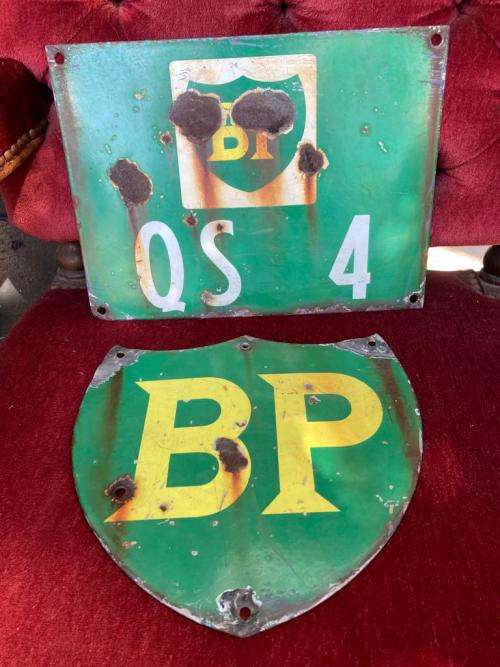 Pair Of Vintage BP Enamel Signs( 24 x 25.5 cm , 30.5 x 23 cm )