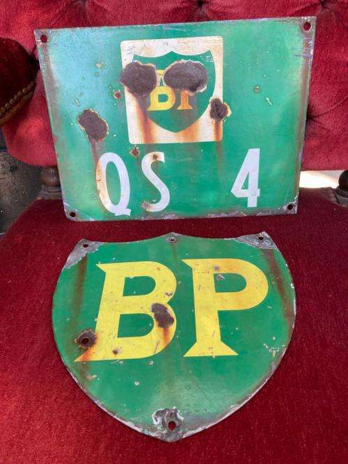 Pair Of Vintage BP Enamel Signs( 24 x 25.5 cm , 30.5 x 23 cm )