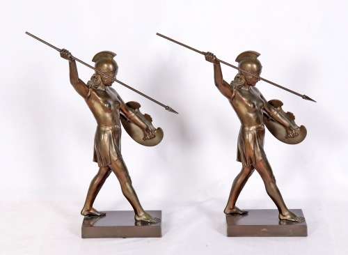 Rare Art Deco pair of Spelter Female Warriors circa 1930`s