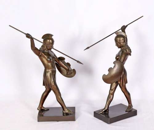 Rare Art Deco pair of Spelter Female Warriors circa 1930`s