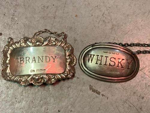 Hallmarked Silver Whiskey and Brandy Labels ( Bid for the pair)