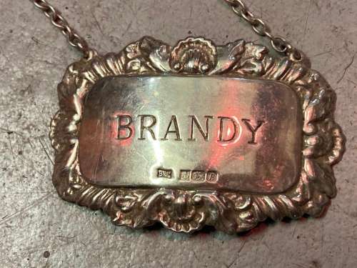Hallmarked Silver Whiskey and Brandy Labels ( Bid for the pair)