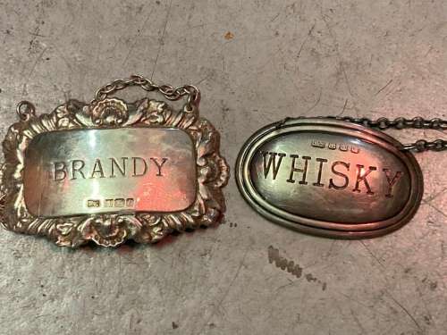 Hallmarked Silver Whiskey and Brandy Labels ( Bid for the pair)