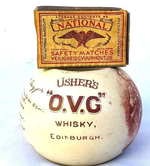Boer War Era : Rare Ushers Whiskey Match Striker ( 8.5 diameter , 7 cm high)