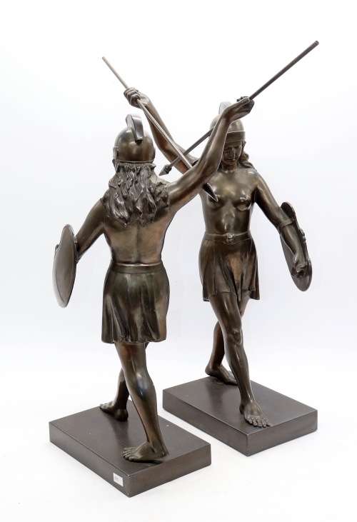 Rare Art Deco pair of Spelter Female Warriors circa 1930`s