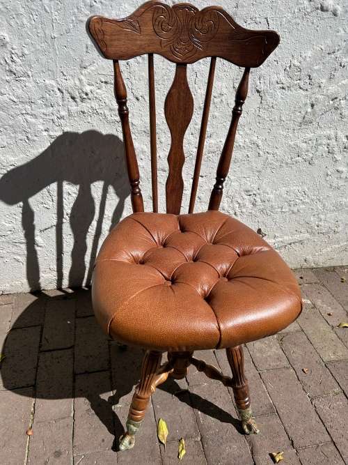 Beautiful Edwardian And Leather Piano Chair
