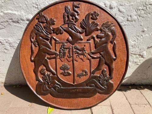 Rare Carved Wooden South African Coat of Arms ( 58 cm )