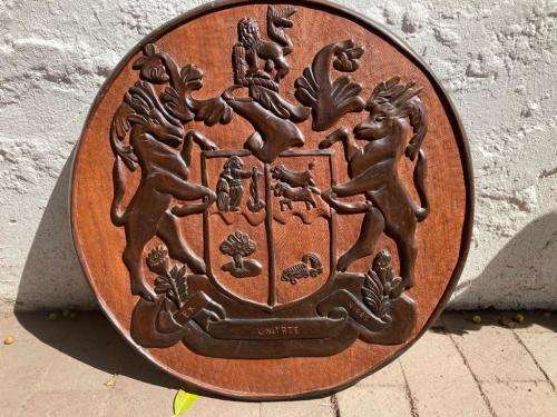 Rare Carved Wooden South African Coat of Arms ( 58 cm )