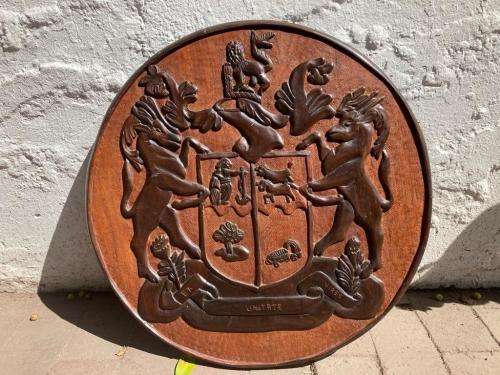 Rare Carved Wooden South African Coat of Arms ( 58 cm )