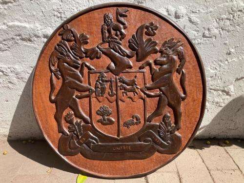 Rare Carved Wooden South African Coat of Arms ( 58 cm )