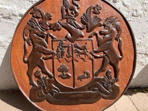Rare Carved Wooden South African Coat of Arms ( 58 cm )