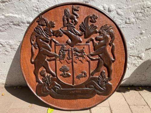 Rare Carved Wooden South African Coat of Arms ( 58 cm )