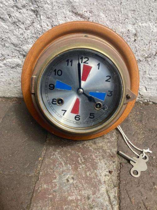 Brass German Ships Clock ( 19/14cm diameter)