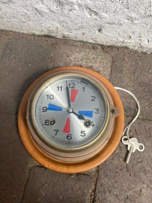 Brass German Ships Clock ( 19/14cm diameter)