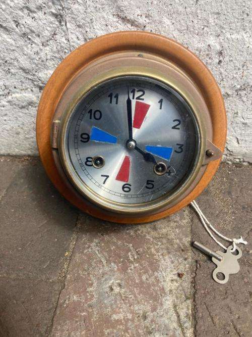 Brass German Ships Clock ( 19/14cm diameter)