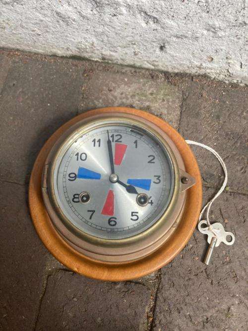 Brass German Ships Clock ( 19/14cm diameter)