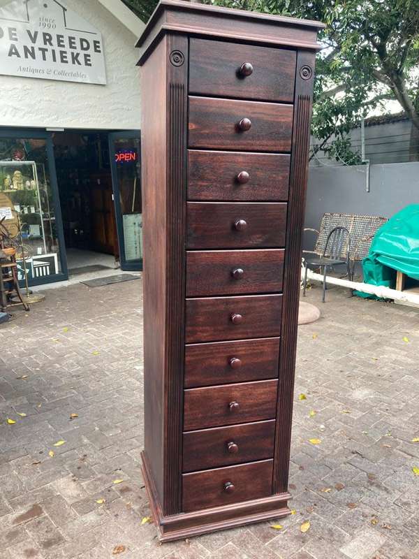 Mahogany 10 Drawer Tallboy ( 197 x 50 x 58 cm )