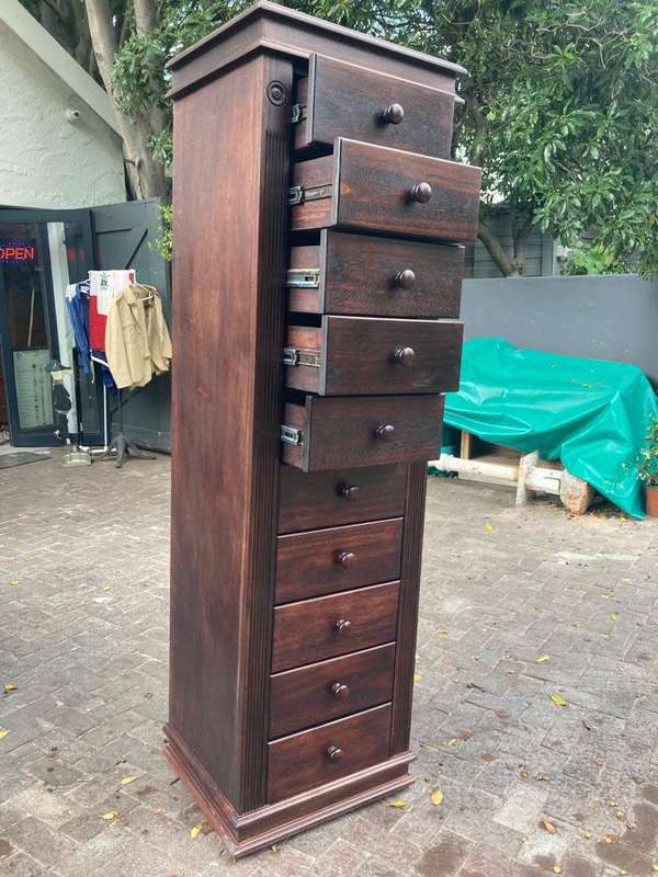 Mahogany 10 Drawer Tallboy ( 197 x 50 x 58 cm )