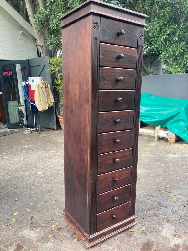 Mahogany 10 Drawer Tallboy ( 197 x 50 x 58 cm )