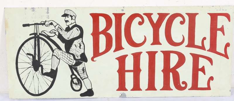 Bicycle Hire Sign , Hanpainted ( ( 91 x 37 cm )