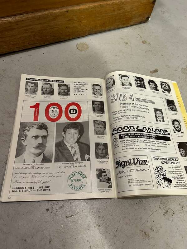 Rugby Program: Transvaal 100 Jaar Toetsuniedag 1989