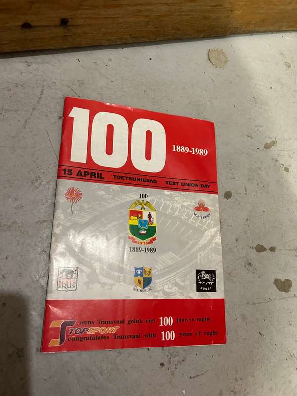 Rugby Program: Transvaal 100 Jaar Toetsuniedag 1989