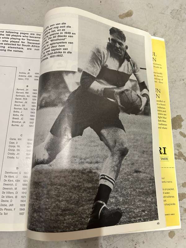 Rugby Program: Transvaal 100 Jaar Toetsuniedag 1989