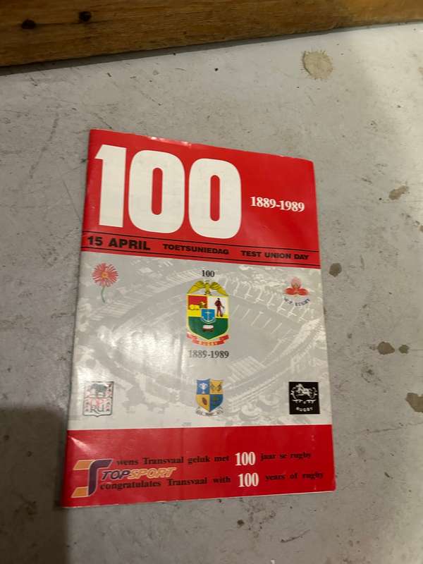 Rugby Program: Transvaal 100 Jaar Toetsuniedag 1989