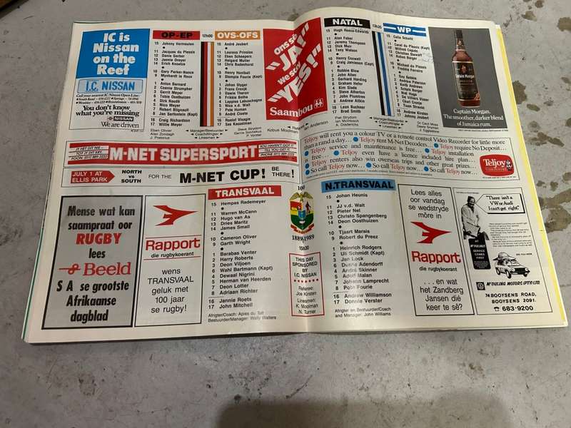 Rugby Program: Transvaal 100 Jaar Toetsuniedag 1989