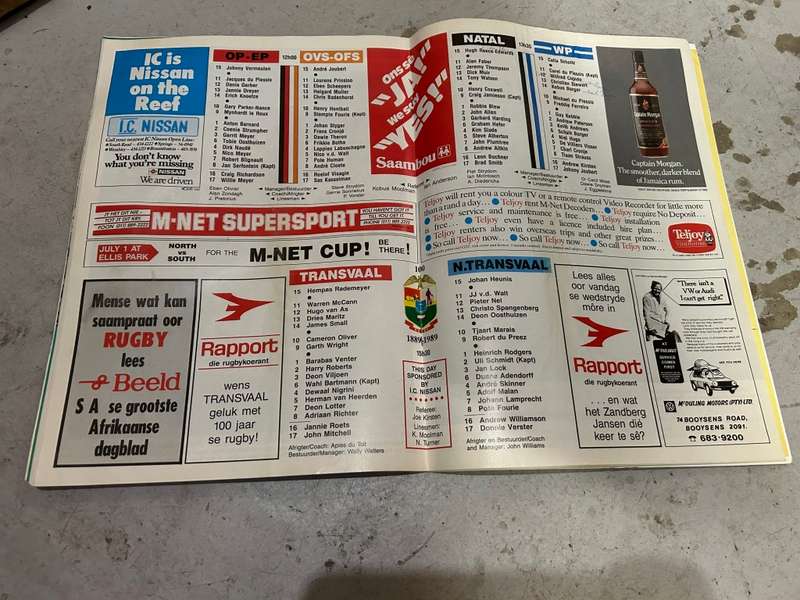 Rugby Program: Transvaal 100 Jaar Toetsuniedag 1989