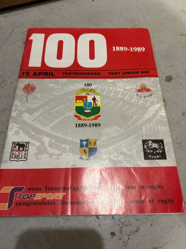 Rugby Program: Transvaal 100 Jaar Toetsuniedag 1989