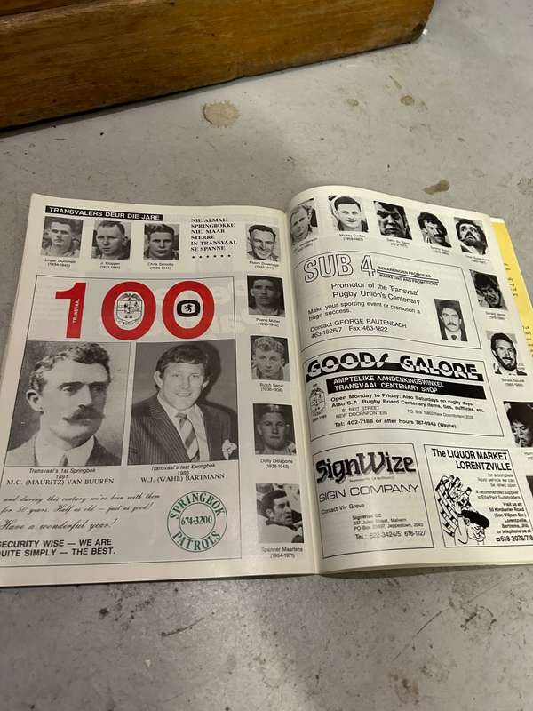 Rugby Program: Transvaal 100 Jaar Toetsuniedag 1989
